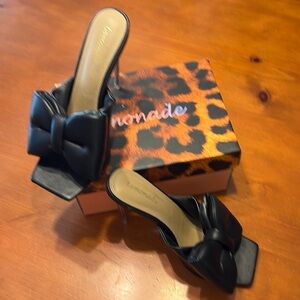 Lemonade Black Heels with Bow Detail